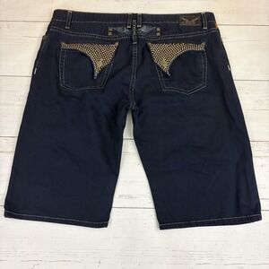 Robin's Jean Denim Shorts Mens 36 Blue Bermuda Rhinestone Back Pockets Biker